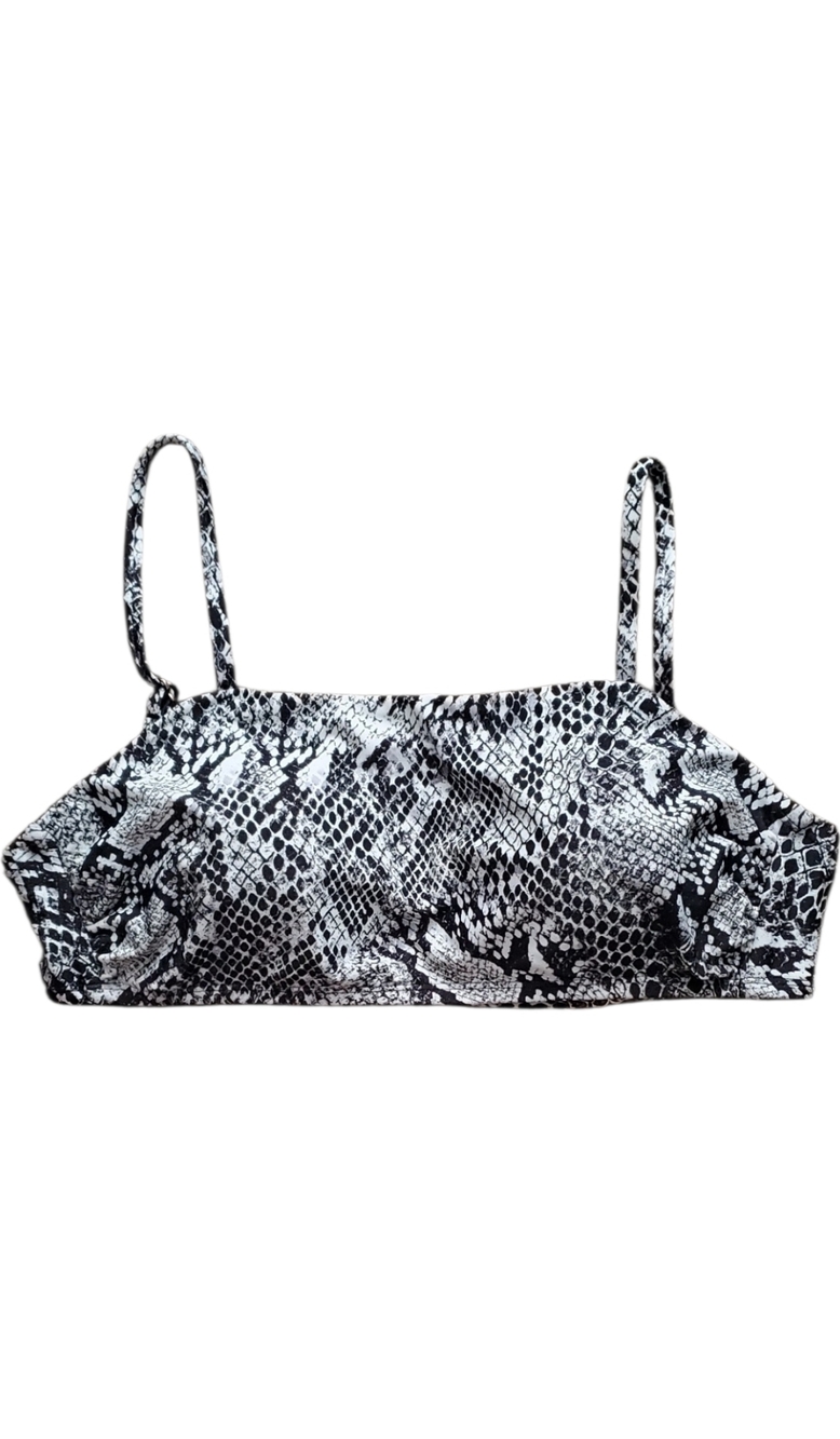 Time and Tru Black and White Snake Print Bikini Top